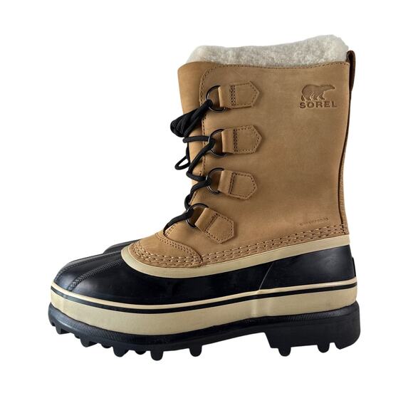Sorel Caribou Winter Snow Boots Womens 8.5 Waterproof Leather Insulated Tan Buff - Picture 4 of 11
